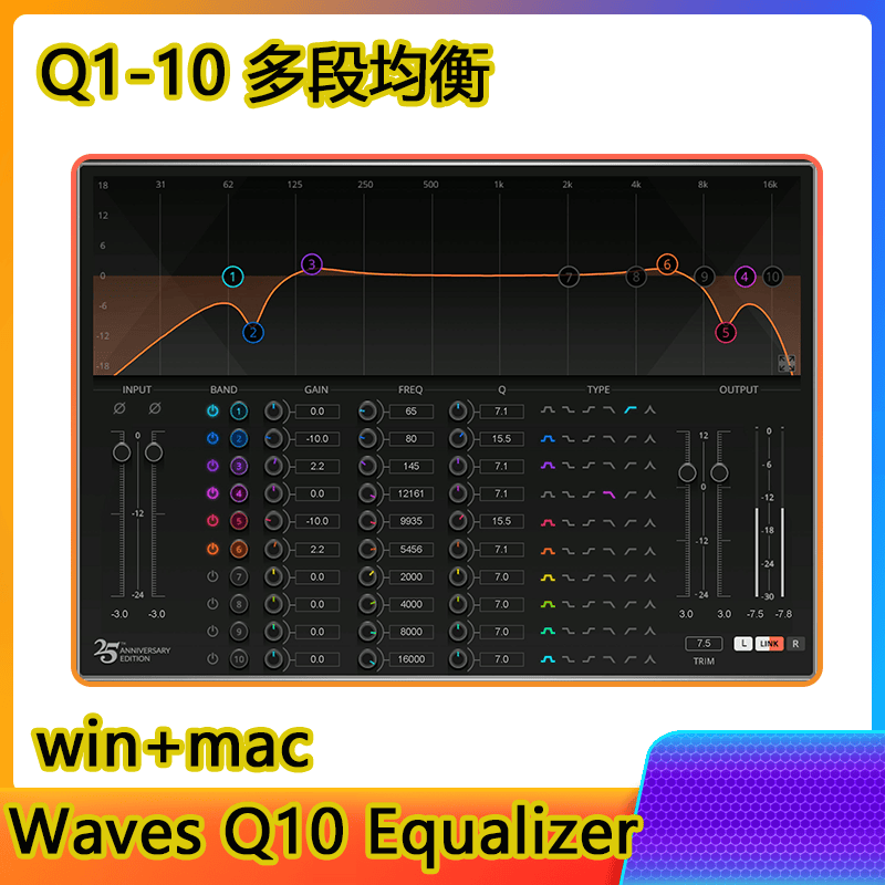 Waves Q1-10 Equalizer 多段EQ均衡处理插件混音一键安装包win+mac-阿九编曲混音资源站